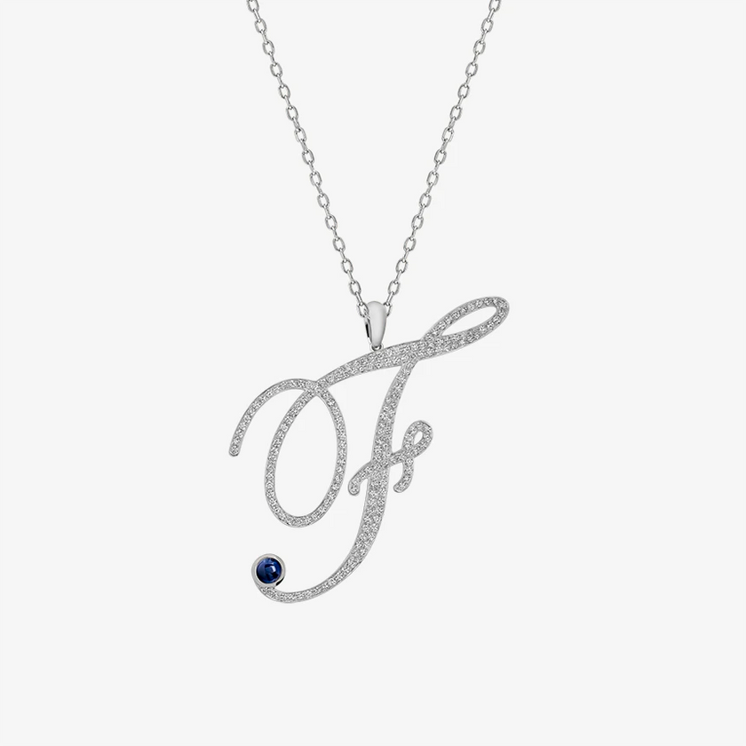 Alaghband Initials F Pendant with Diamonds & Blue Sapphire