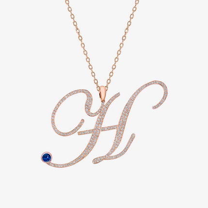 Alaghband Initials “H” Pendant with Diamonds & Blue Sapphire