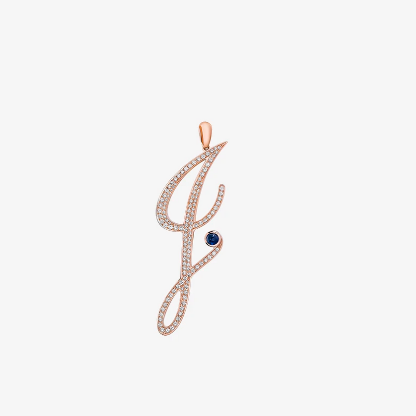 Alaghband Initials I Pendant with Diamonds & Blue Sapphire