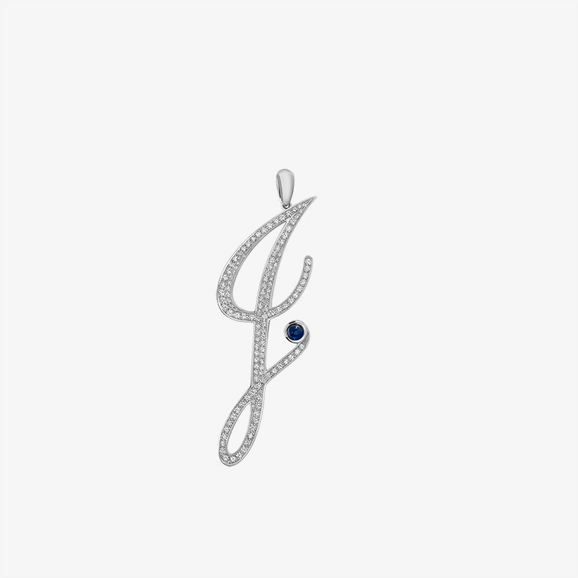Alaghband Initials I Pendant with Diamonds & Blue Sapphire