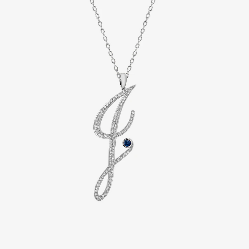 Alaghband Initials I Pendant with Diamonds & Blue Sapphire