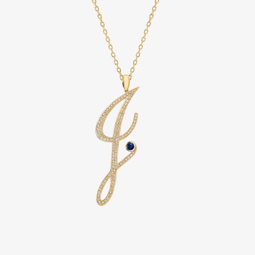 Alaghband Initials I Pendant with Diamonds & Blue Sapphire