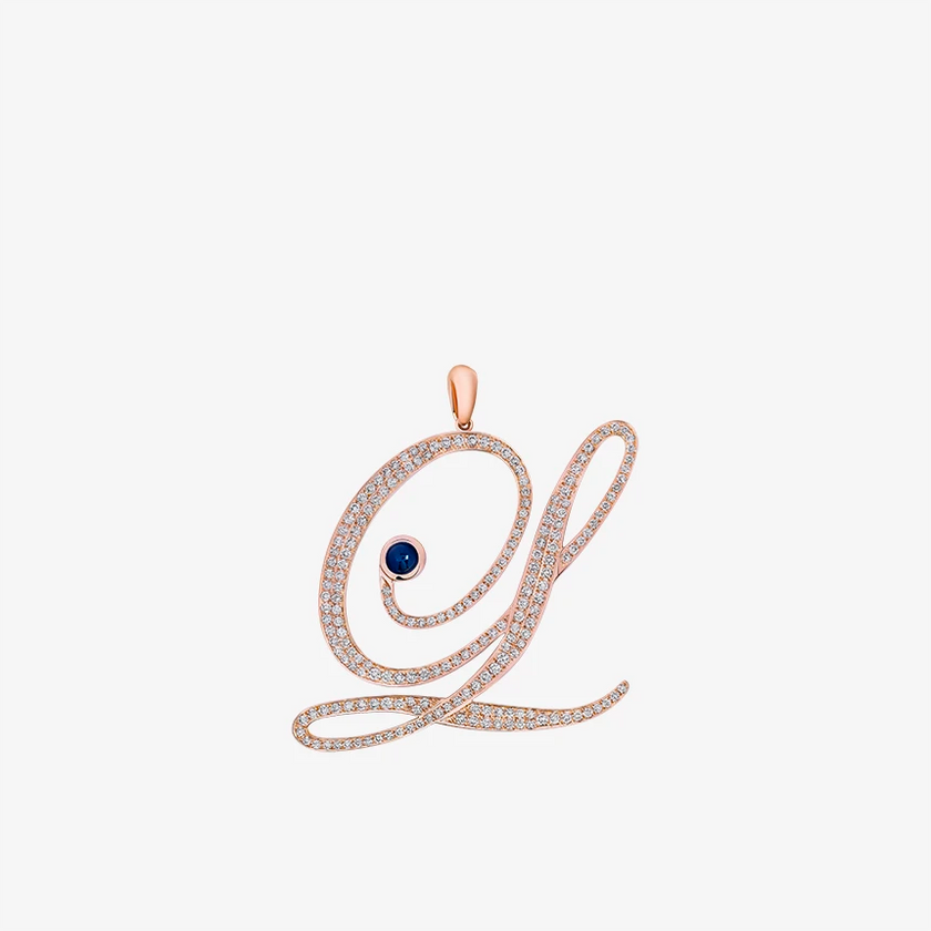 Alaghband Initials L Pendant with Diamonds & Blue Sapphire