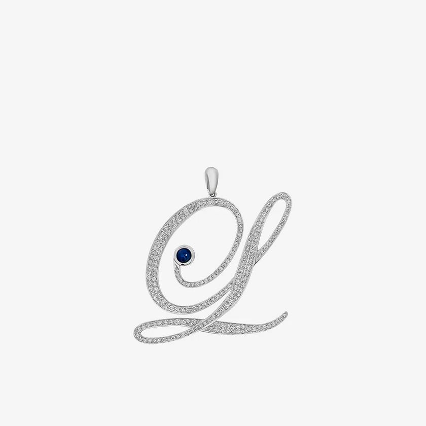 Alaghband Initials L Pendant with Diamonds & Blue Sapphire