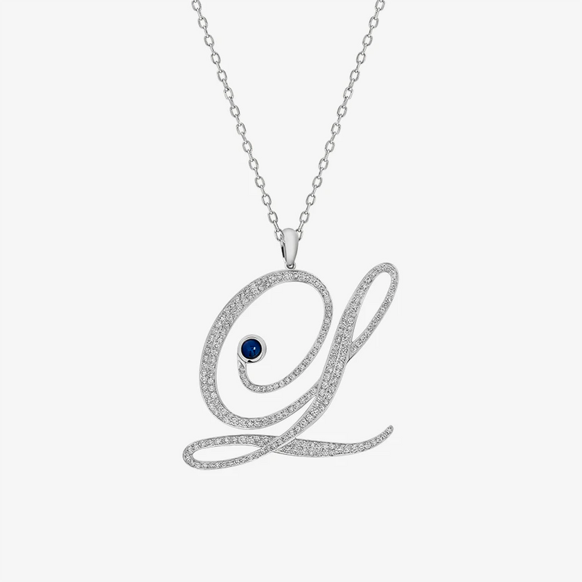 Alaghband Initials L Pendant with Diamonds & Blue Sapphire