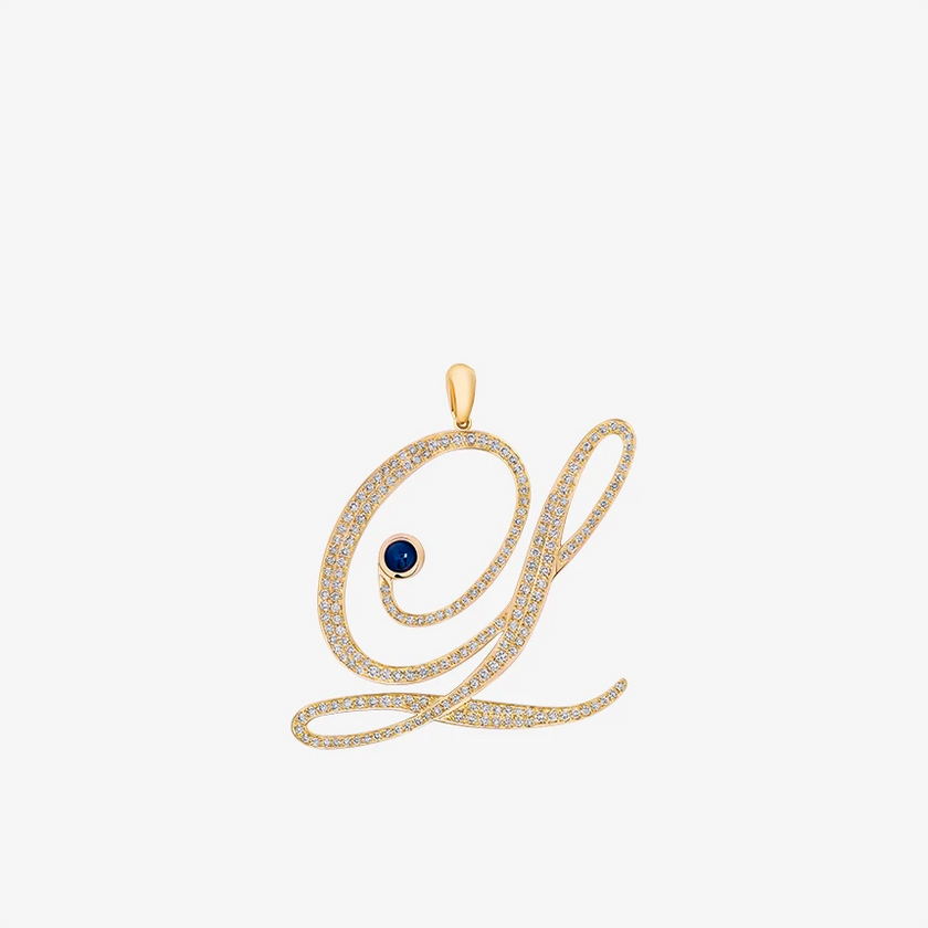 Alaghband Initials L Pendant with Diamonds & Blue Sapphire