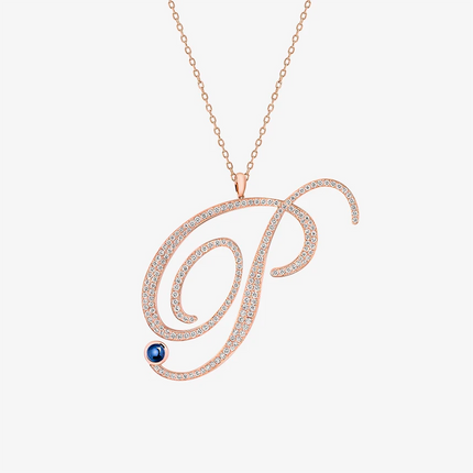 Alaghband Initials “P” Pendant with Diamonds & Blue Sapphire