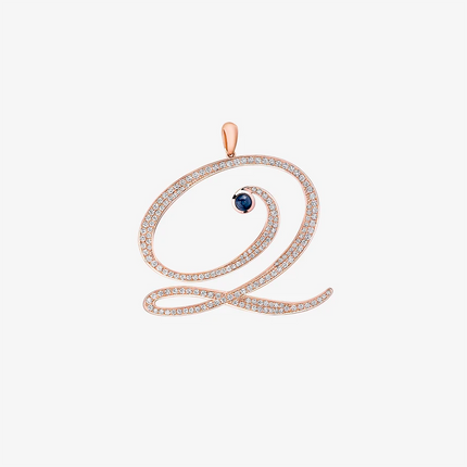 Alaghband Initials “Q” Pendant with Diamonds & Blue Sapphire