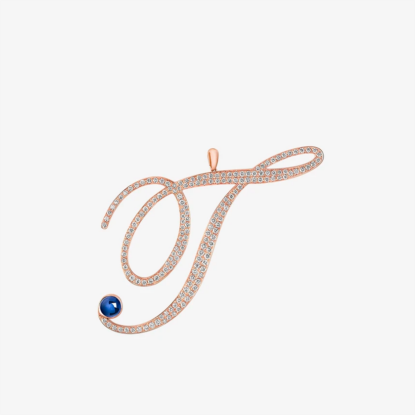 Alaghband Initials T Pendant with Diamonds & Blue Sapphire