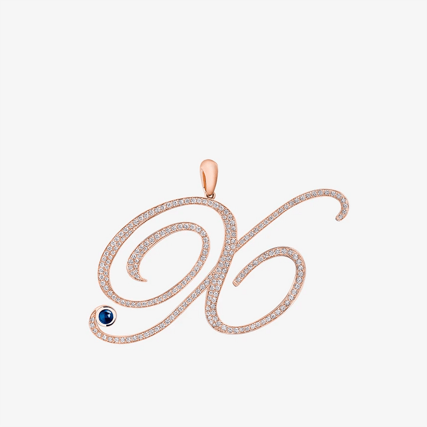 Alaghband Initials X Pendant with Diamonds & Blue Sapphire - Alaghband Jewelry