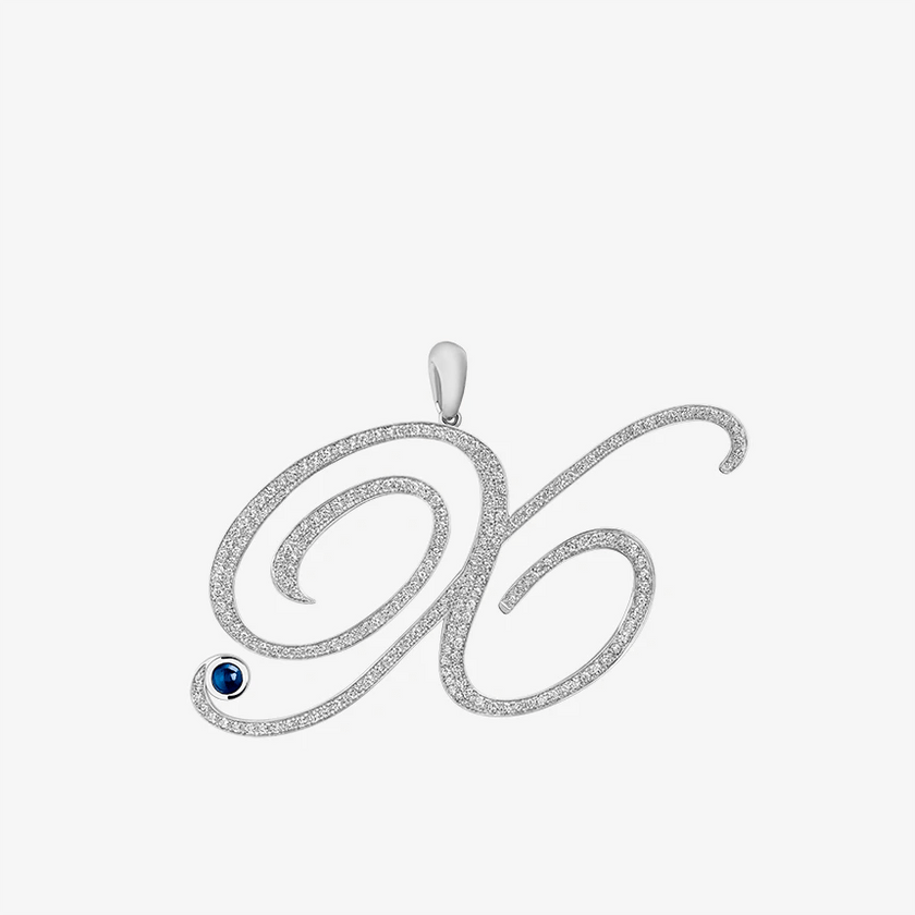 Alaghband Initials X Pendant with Diamonds & Blue Sapphire - Alaghband Jewelry
