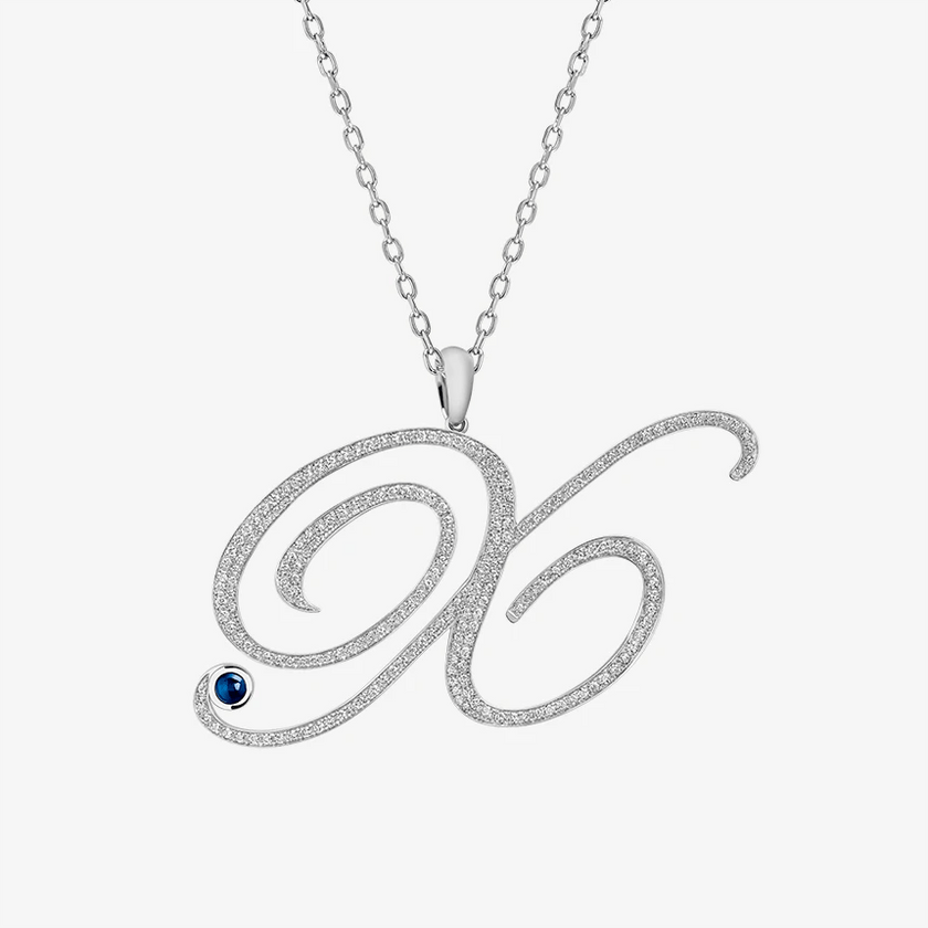 Alaghband Initials X Pendant with Diamonds & Blue Sapphire - Alaghband Jewelry