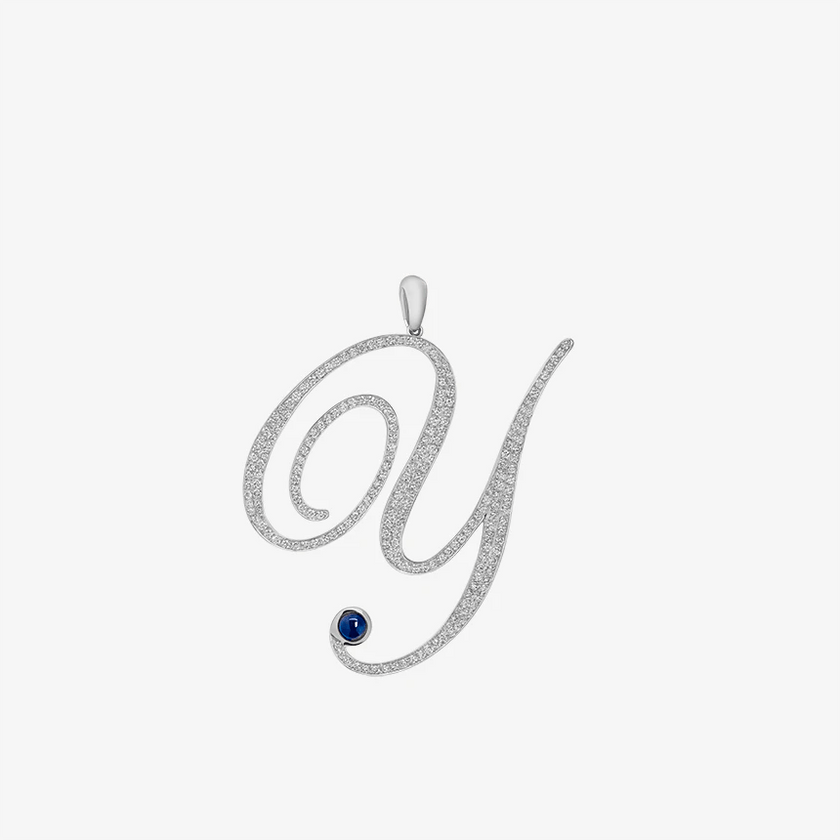 Alaghband Initials Y Pendant with Diamonds & Blue Sapphire - Alaghband Jewelry