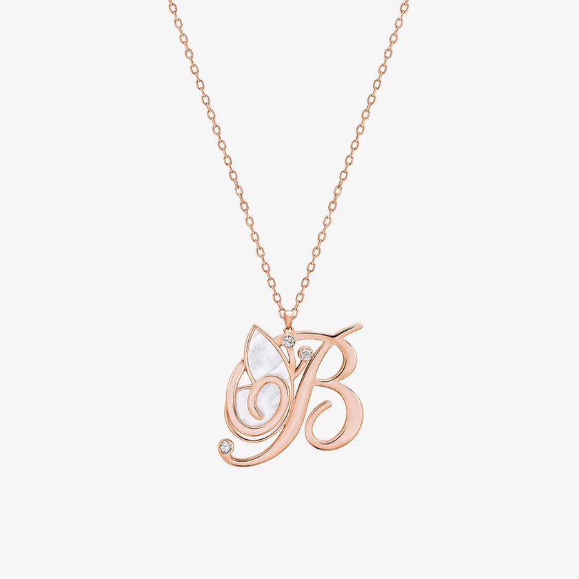 Online Exclusive - Alaghband Initials B Pendant with Mother of Pearl - Alaghband Jewelry