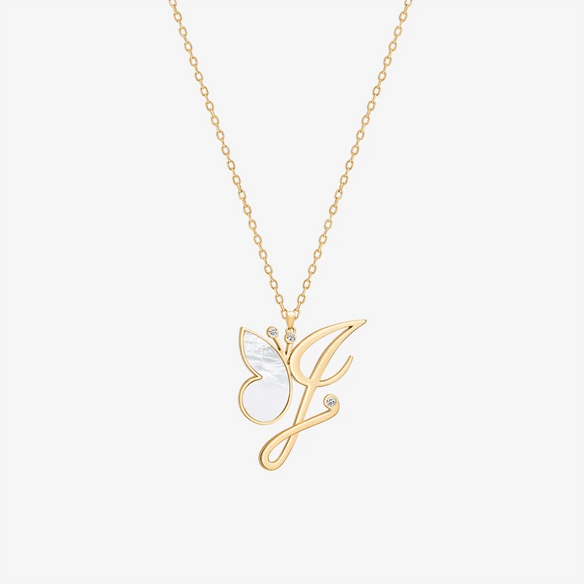 Online Exclusive - Alaghband Initials I Pendant with Mother of Pearl - Alaghband Jewelry