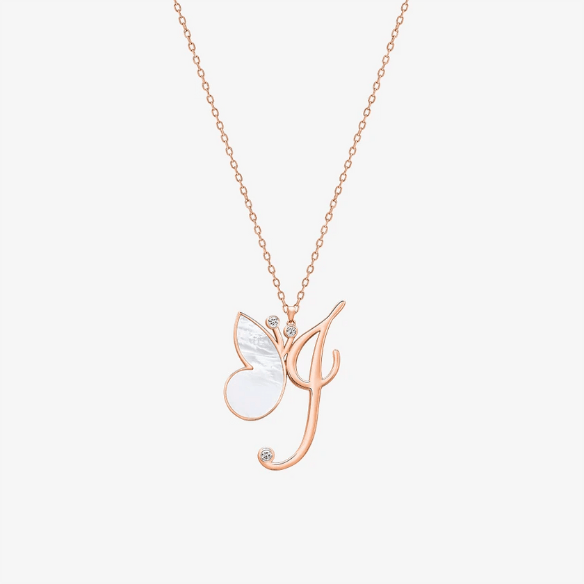 Online Exclusive - Alaghband Initials J Pendant with Mother of Pearl - Alaghband Jewelry