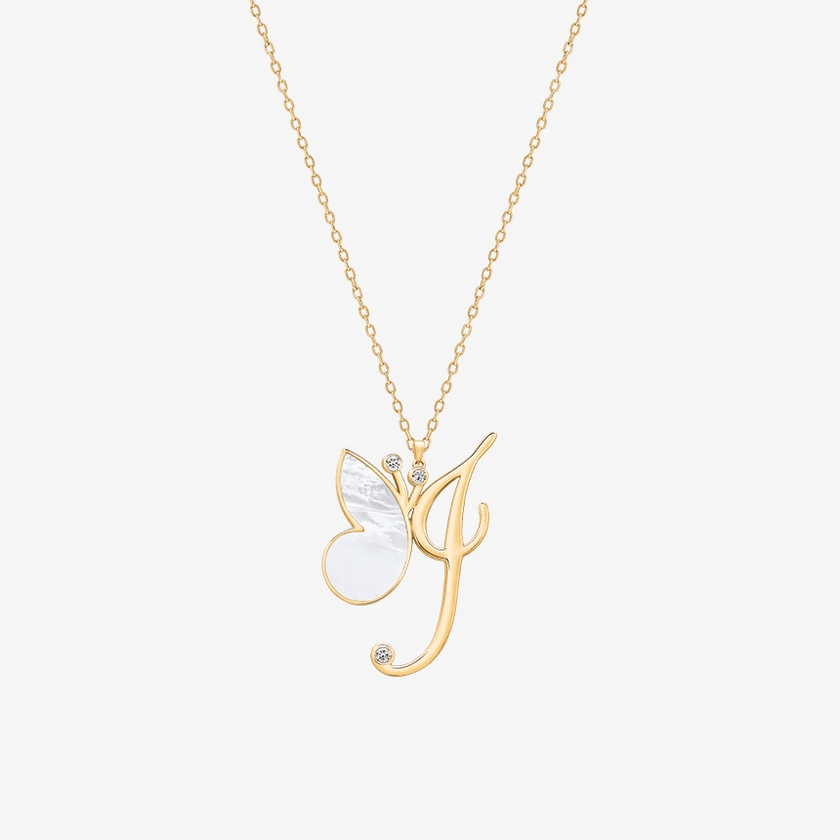 Online Exclusive - Alaghband Initials J Pendant with Mother of Pearl - Alaghband Jewelry