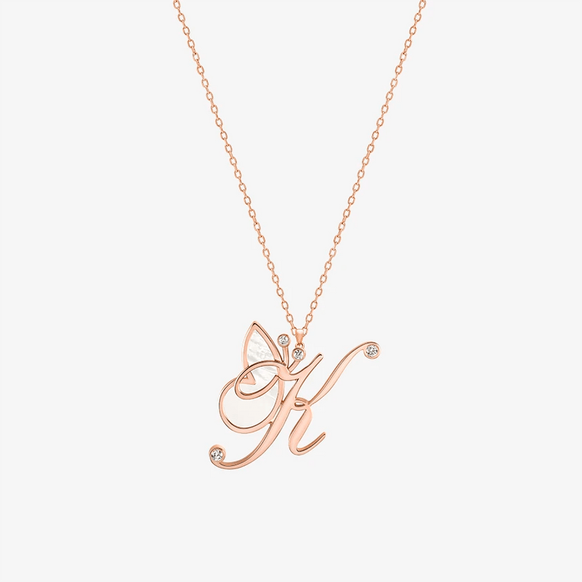Online Exclusive - Alaghband Initials K Pendant with Mother of Pearl - Alaghband Jewelry