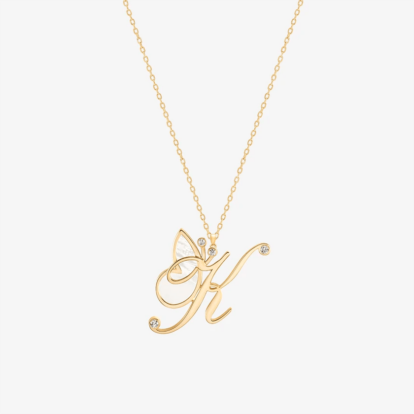 Online Exclusive - Alaghband Initials K Pendant with Mother of Pearl - Alaghband Jewelry