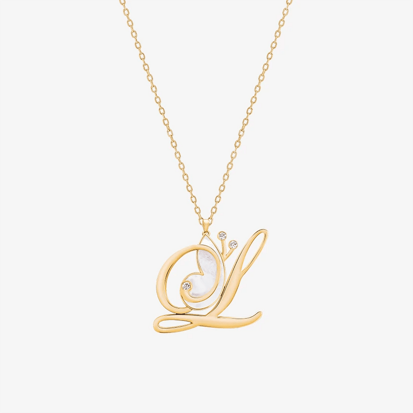 Online Exclusive - Alaghband Initials L Pendant with Mother of Pearl - Alaghband Jewelry