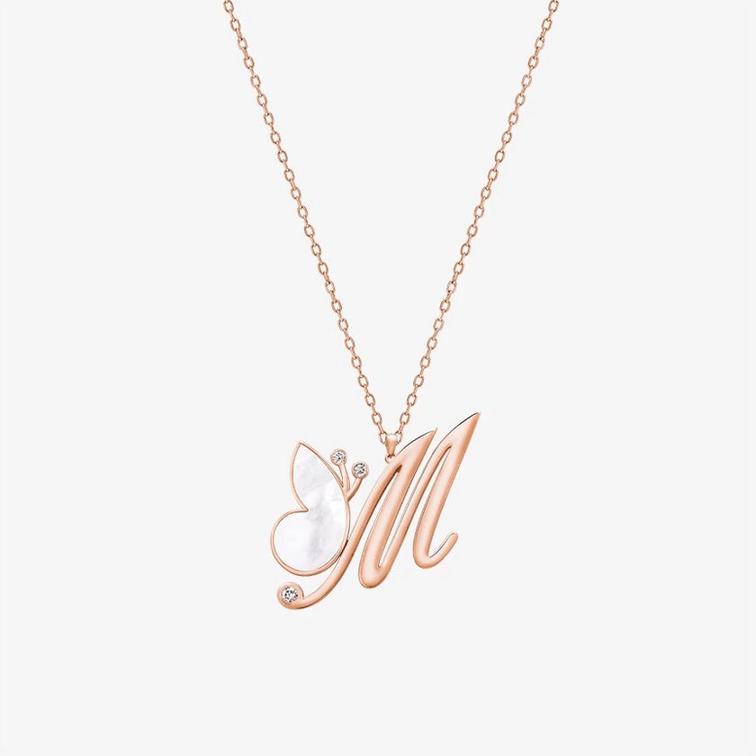 Online Exclusive - Alaghband Initials M Pendant with Mother of Pearl - Alaghband Jewelry