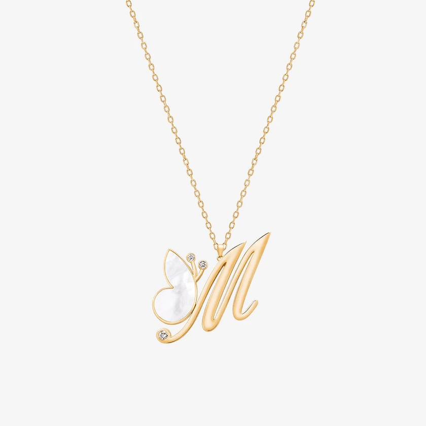 Online Exclusive - Alaghband Initials M Pendant with Mother of Pearl - Alaghband Jewelry