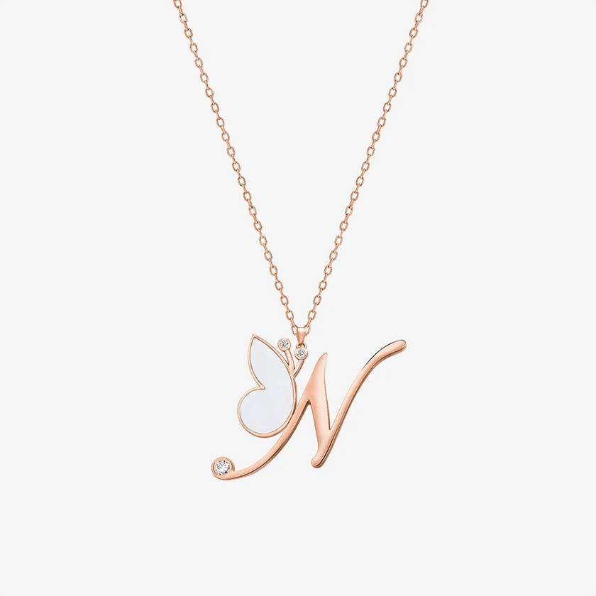 Online Exclusive - Alaghband Initials N Pendant with Mother of Pearl - Alaghband Jewelry