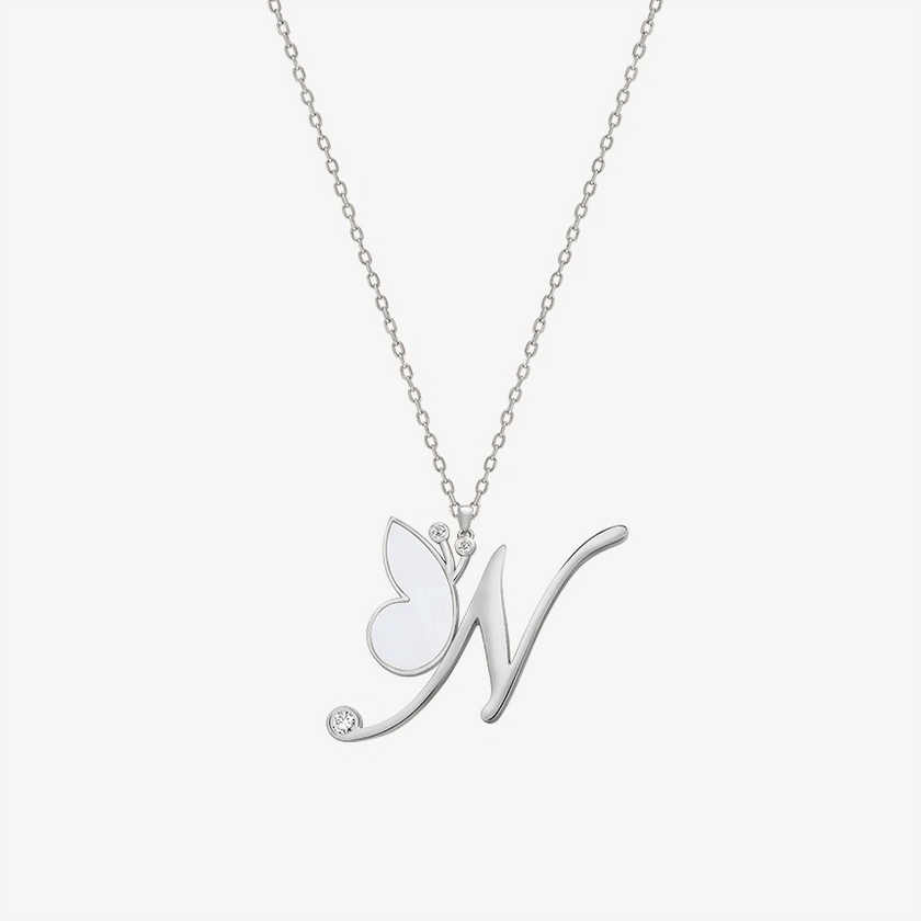 Online Exclusive - Alaghband Initials N Pendant with Mother of Pearl - Alaghband Jewelry