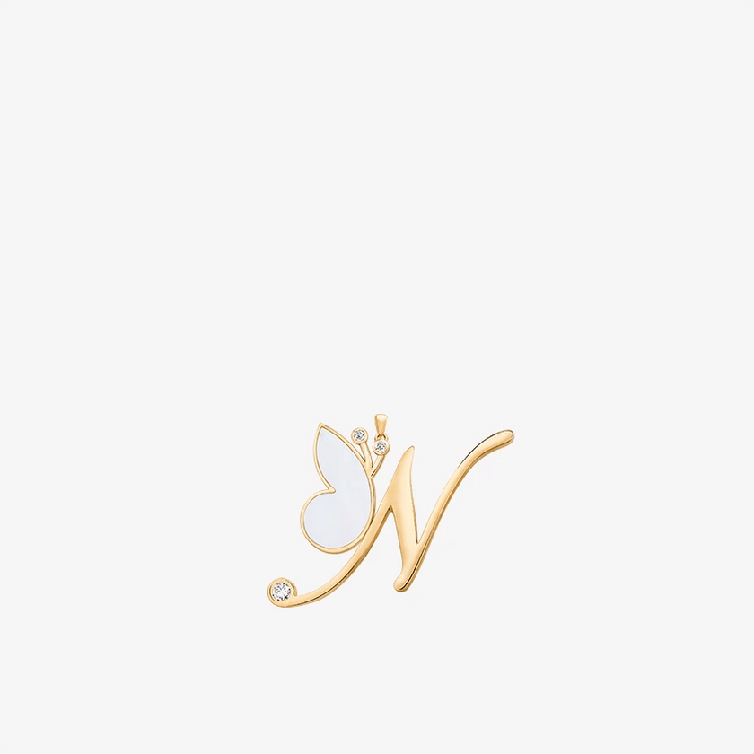 Online Exclusive - Alaghband Initials N Pendant with Mother of Pearl - Alaghband Jewelry
