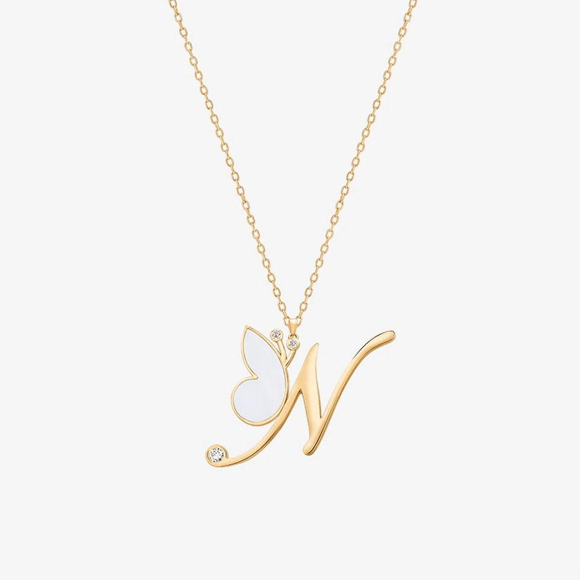 Online Exclusive - Alaghband Initials N Pendant with Mother of Pearl - Alaghband Jewelry