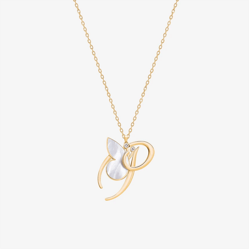 Online Exclusive - Alaghband Initials P Pendant with Mother of Pearl - Alaghband Jewelry