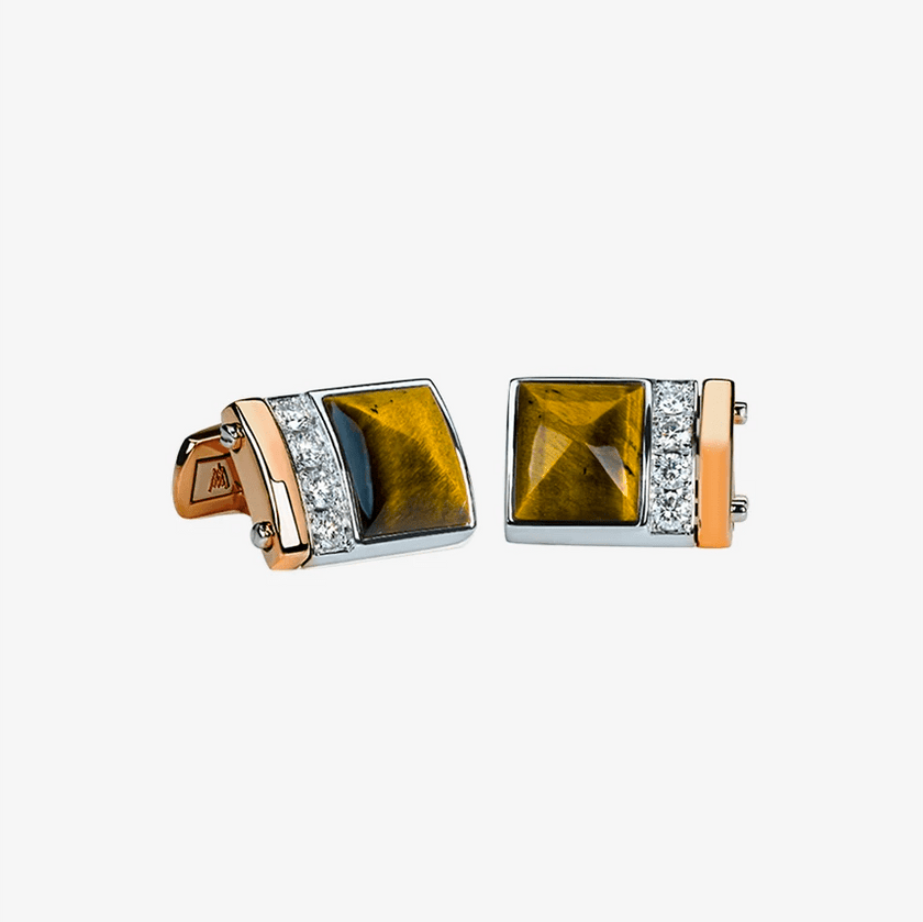 Alaghband Pyramid Cufflinks with Tiger's Eye - Alaghband Jewelry