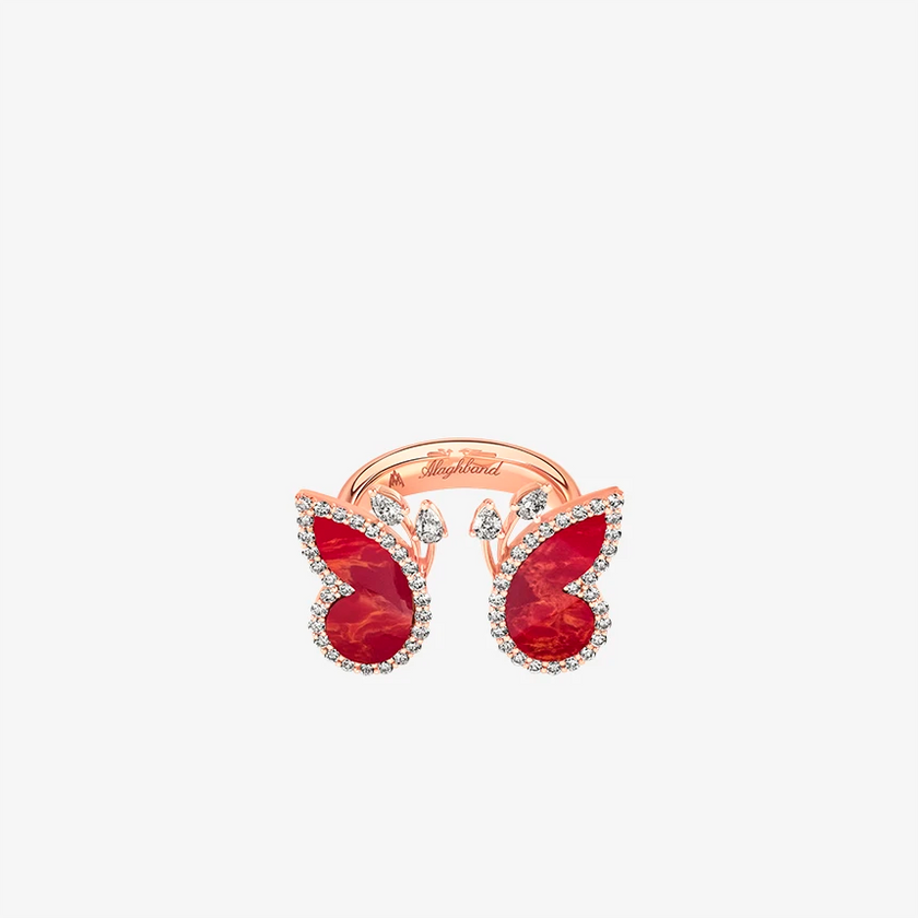 Alaghband Butterfly Ring with Coral