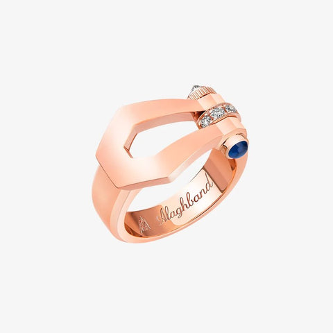 Alaghband Kite Ring with Diamond Bezel and Blue Sapphire Pin - Alaghband Jewelry