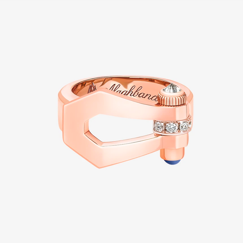 Alaghband Kite Ring with Diamond Bezel and Blue Sapphire Pin