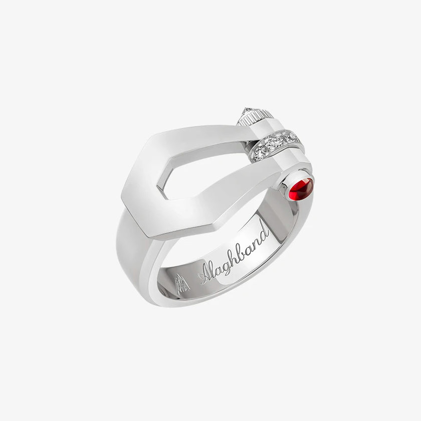Alaghband Kite Ring with Diamond Bezel and Ruby Pin