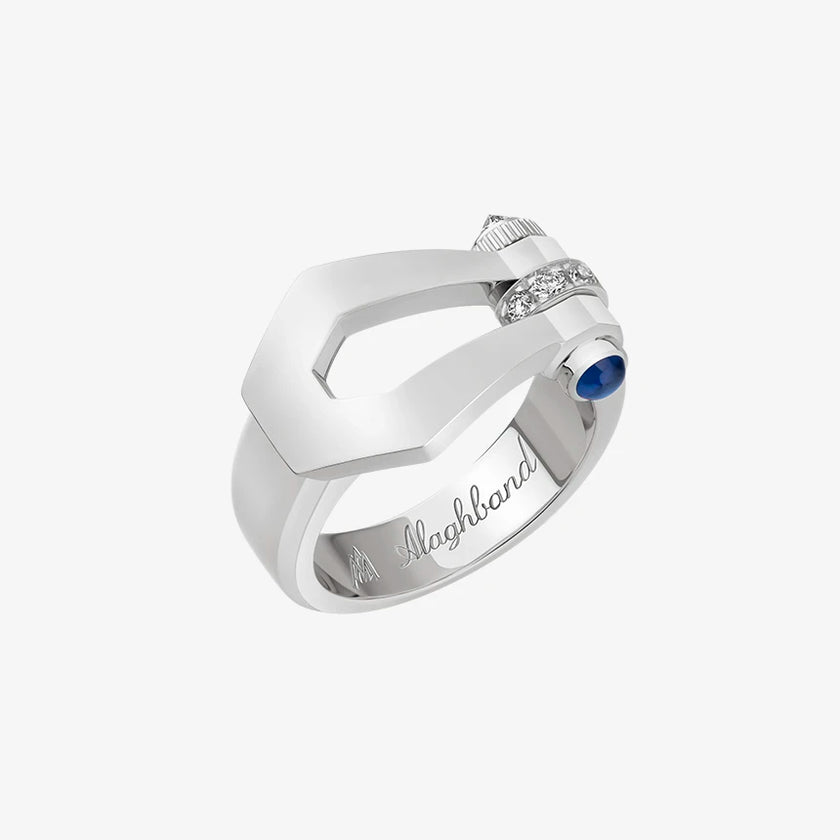 Alaghband Kite Ring with Diamond Bezel and Blue Sapphire Pin