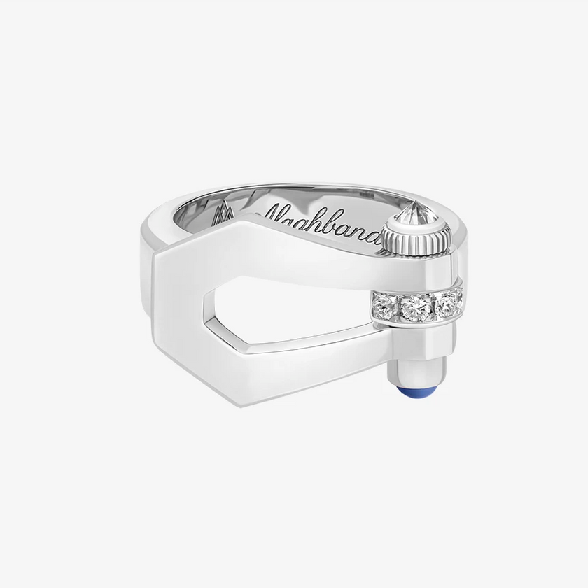 Alaghband Kite Ring with Diamond Bezel and Blue Sapphire Pin