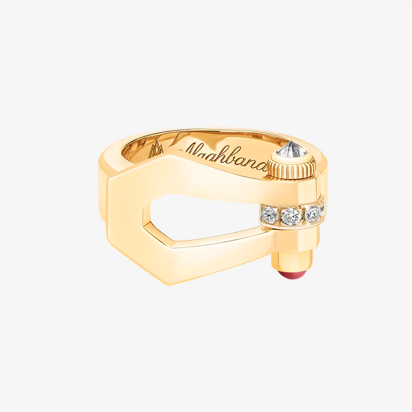 Alaghband Kite Ring with Diamond Bezel and Ruby Pin