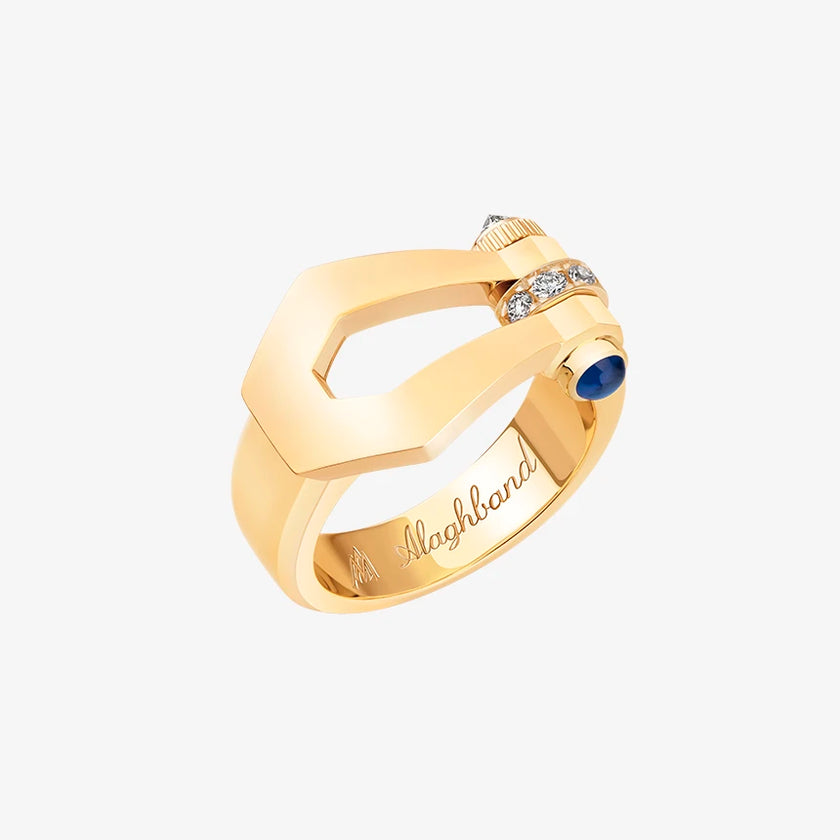 Alaghband Kite Ring with Diamond Bezel and Blue Sapphire Pin