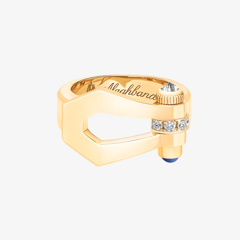 Alaghband Kite Ring with Diamond Bezel and Blue Sapphire Pin