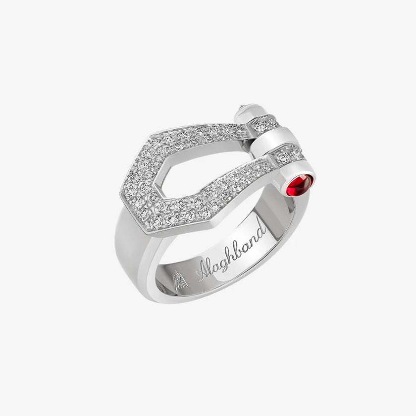 Alaghband Kite Ring with Pavé Diamonds and Ruby Pin