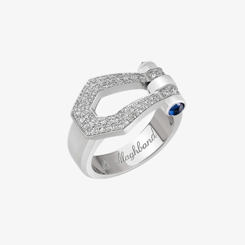 Alaghband Kite Ring with Pavé Diamonds and Blue Sapphire Pin
