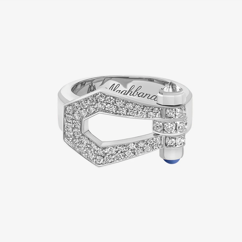 Alaghband Kite Ring with Pavé Diamonds and Blue Sapphire Pin
