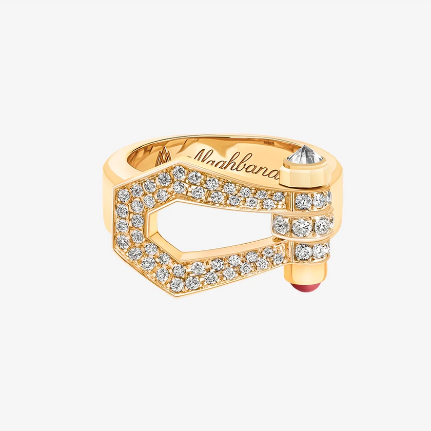 Alaghband Kite Ring with Pavé Diamonds and Ruby Pin