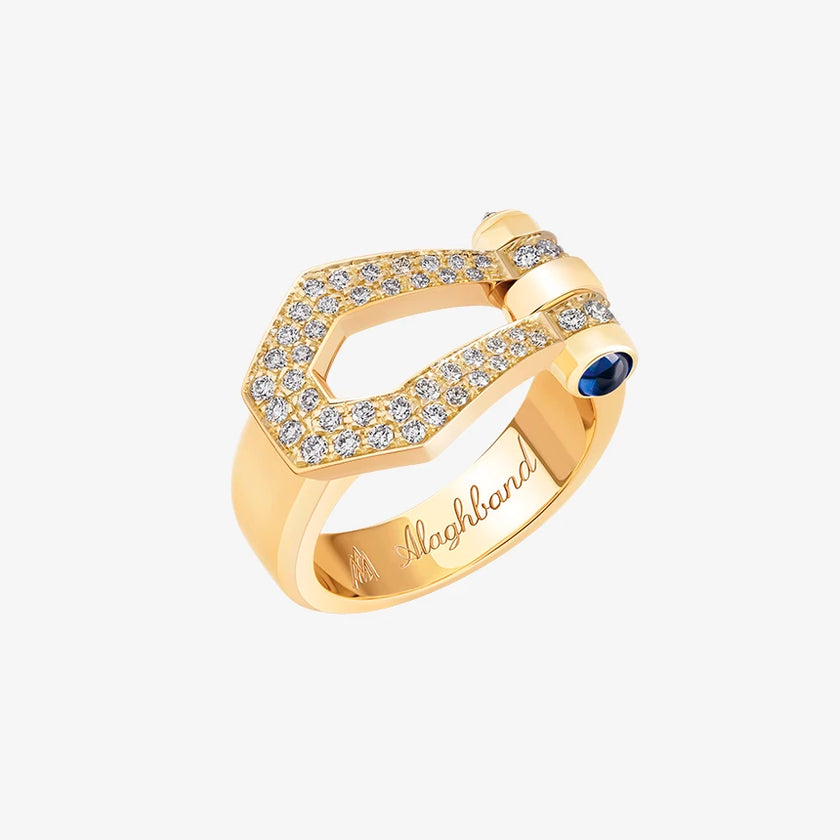 Alaghband Kite Ring with Pavé Diamonds and Blue Sapphire Pin