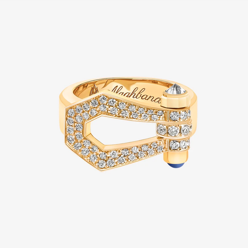 Alaghband Kite Ring with Pavé Diamonds and Blue Sapphire Pin