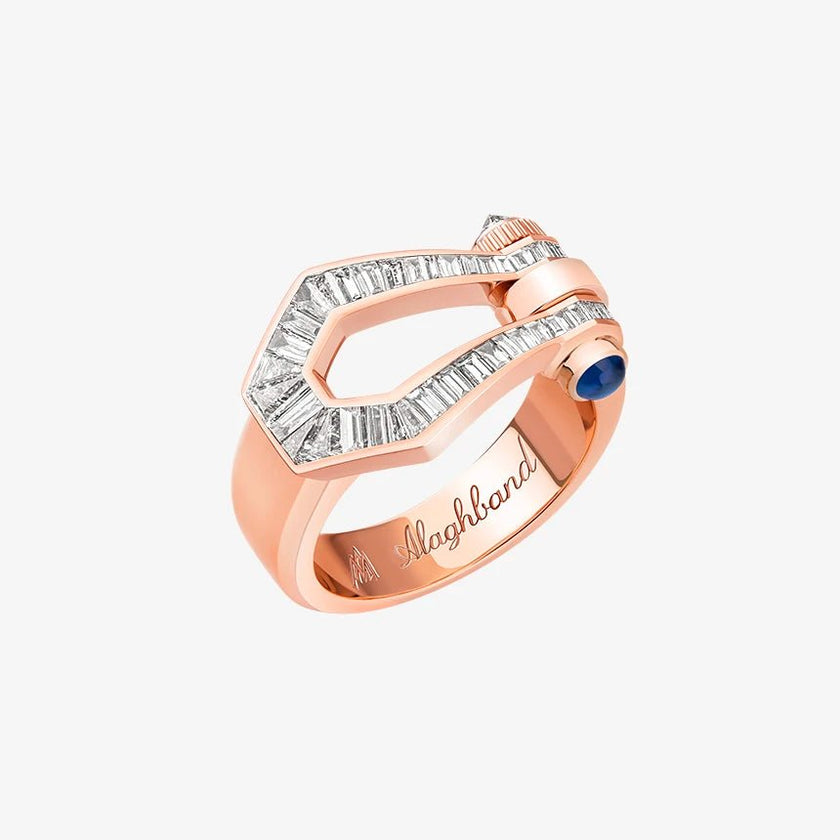 Alaghband Kite Ring with Baguette Cut Diamonds and Blue Sapphire Pin - Alaghband Jewelry