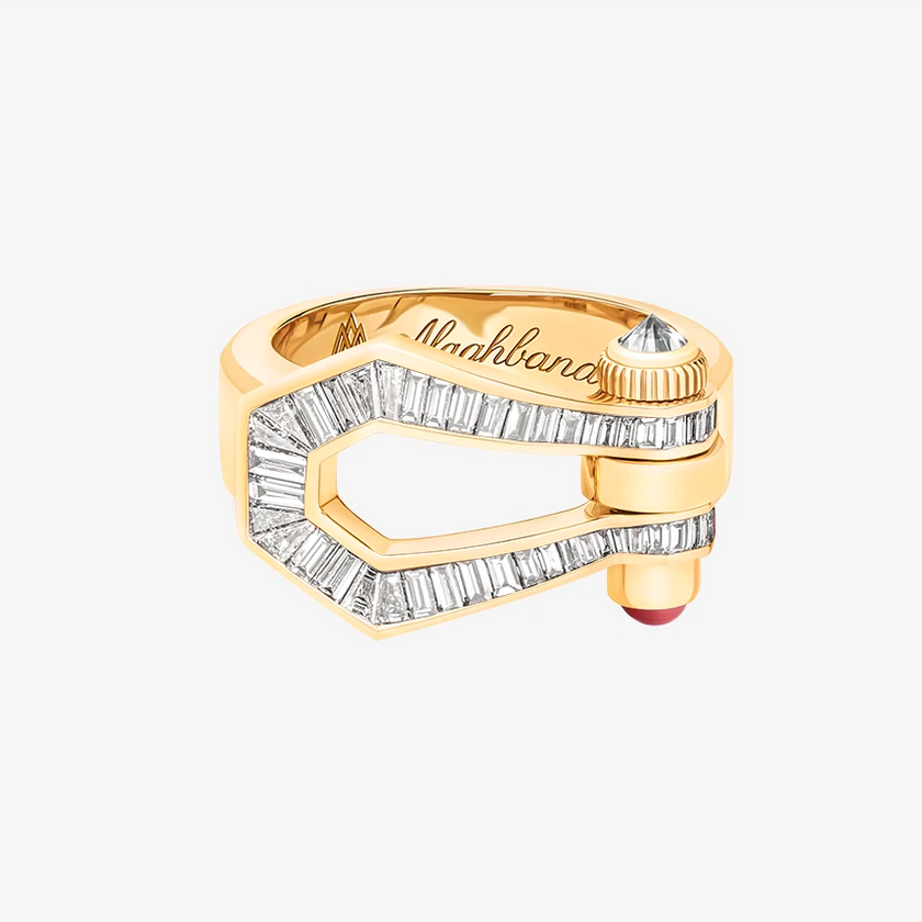 Alaghband Kite Ring with Baguette Cut Diamonds and Ruby Pin