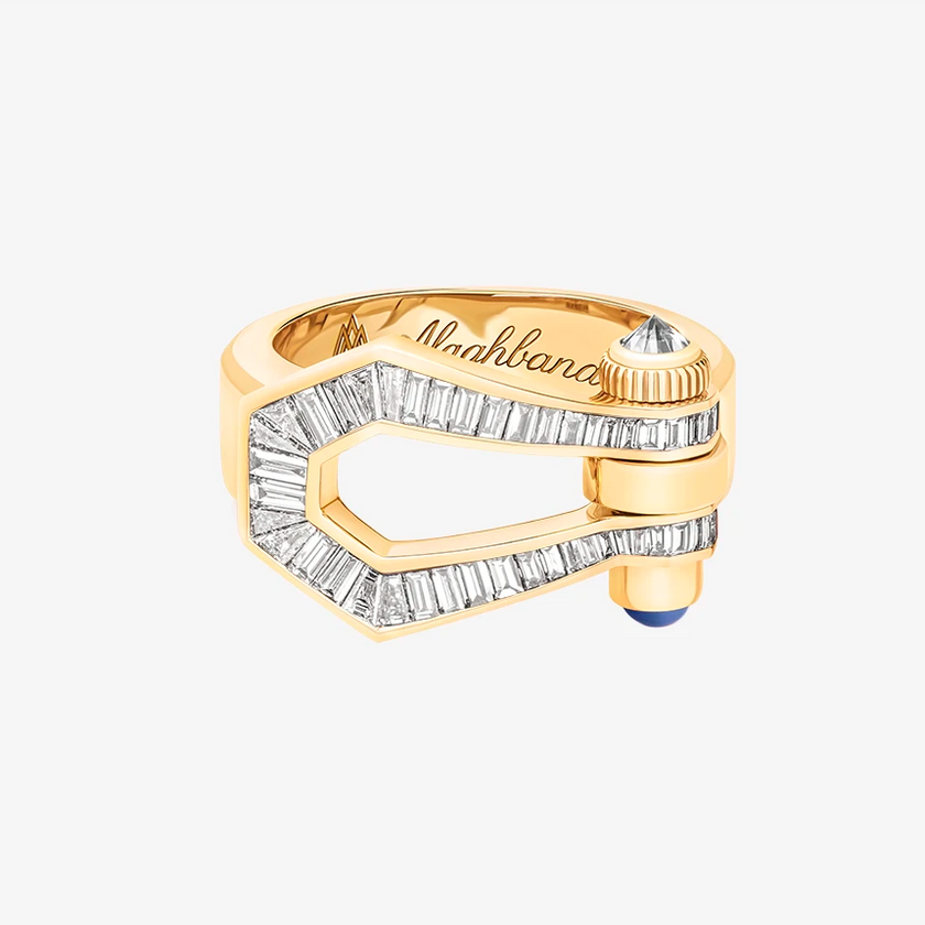 Alaghband Kite Ring with Baguette Cut Diamonds and Blue Sapphire Pin